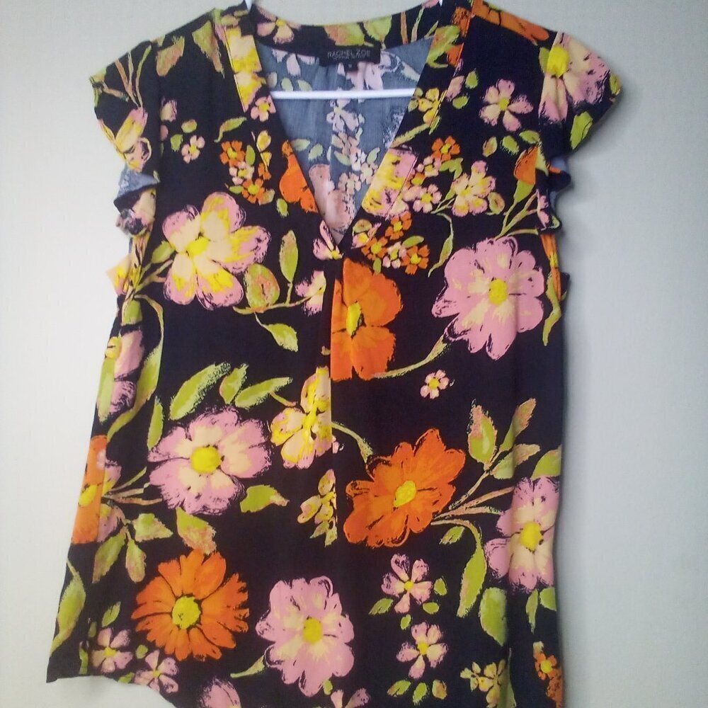 Rachel Zoe Blouse Shirt Women S Short Ruffle Sleeve Floral Colorful